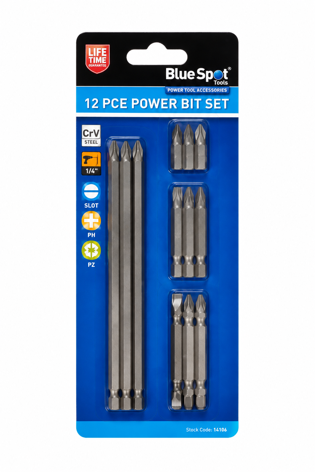 Blue Spot Tools 12 piece power bit set, product code 14106