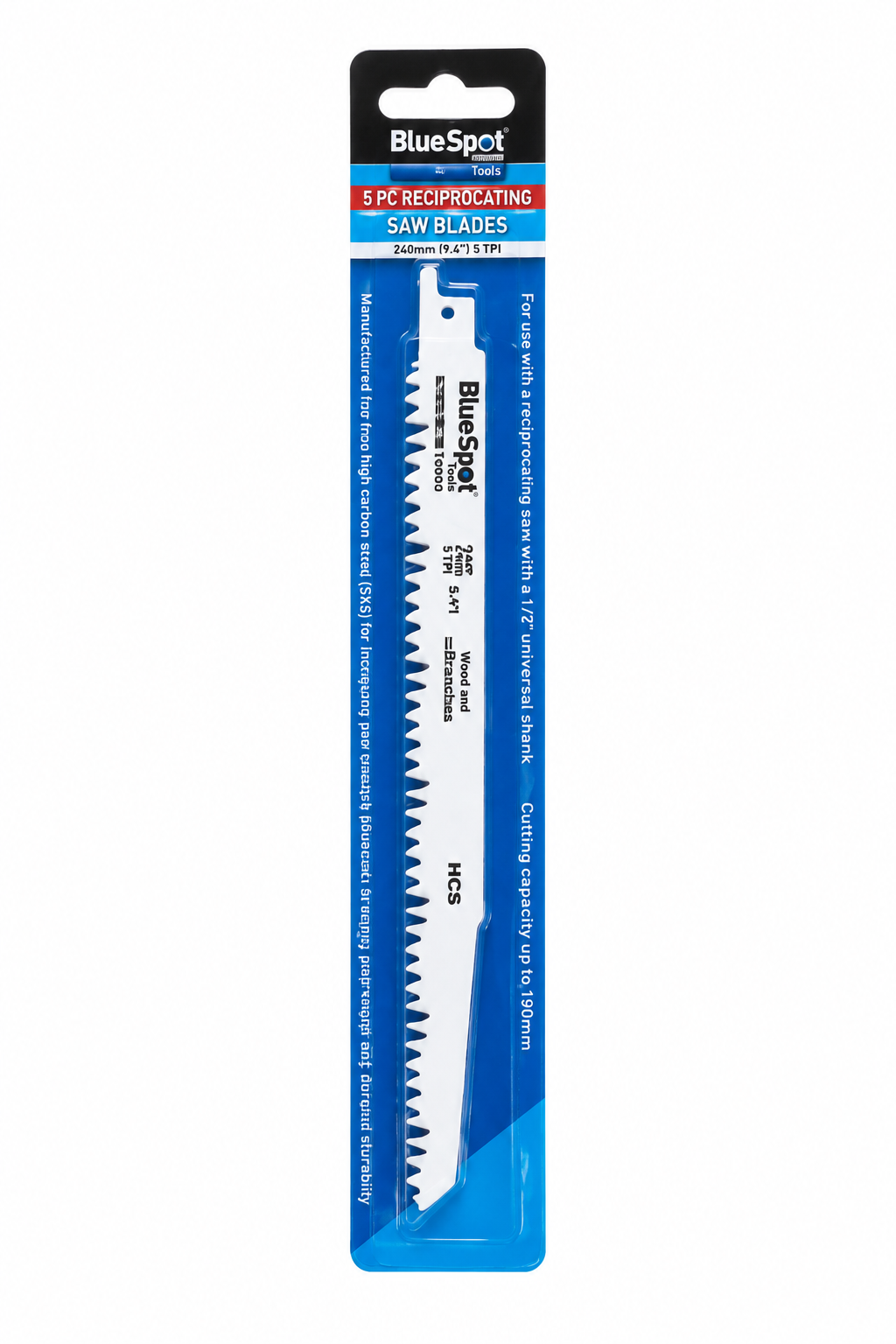 Blue Spot Tools 5 piece 240mm HCS reciprocating saw blades, product code 19000