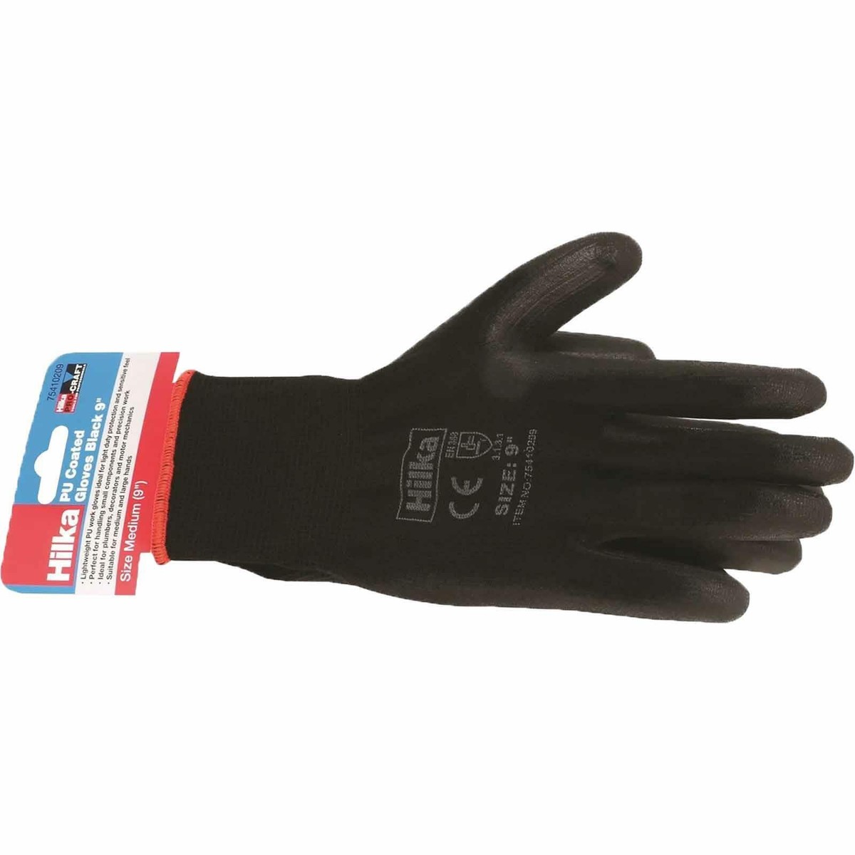 Hilka Medium 9" Black PU Work Gloves
